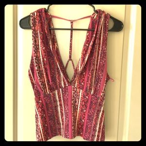 Free People Printed Top with string detail back